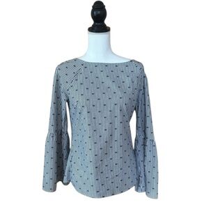 Banana Republic Striped Bell Sleeve Boat Neck Blouse Black White Size Small